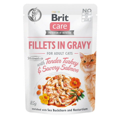 Влажный корм для кошек Brit Care с лососем и индейкой в соусе 85 г
