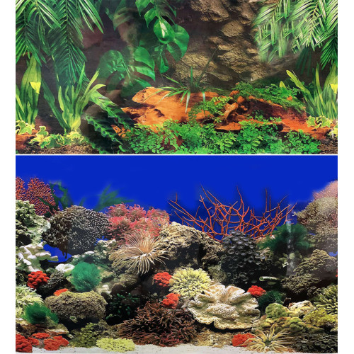 Фон для аквариума и террариума Marina двусторонний джунгли/коралловый риф 10 x 40 см