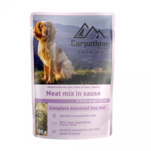 Вологий корм Carpathian Pet Food Meat mix in sauce для дорослих собак малих порід, м'ясний мікс у соусі, 12 шт по 100 г