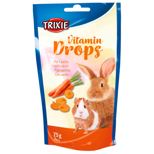 Ласощі вітамінні для морських свинок та кроликів Vitamin Drops Trixie, морква 75 г.