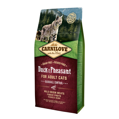 Сухой корм Carnilove Cat Duck & Pheasant Hairball Control для взрослых кошек для выведения волосяных комков 6 кг