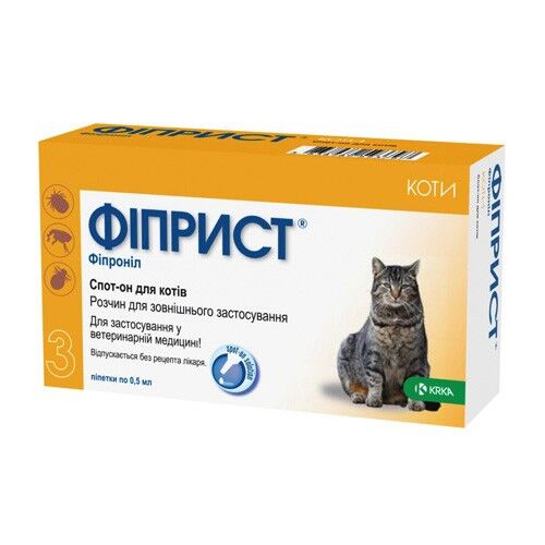 Препарат противопаразитарный KRKA Фиприст спот-он для кошек 50мг/0,5 мл 3 пипетки