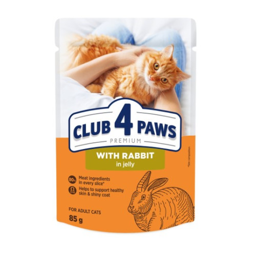 Вологий корм для котів Club 4 Paws 12 шт по 85 г (кролик у желе)