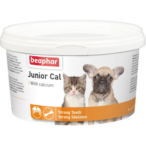 Мінеральна кормова добавка з кальцієм Beaphar Junior Cal для цуценят та кошенят 200 г