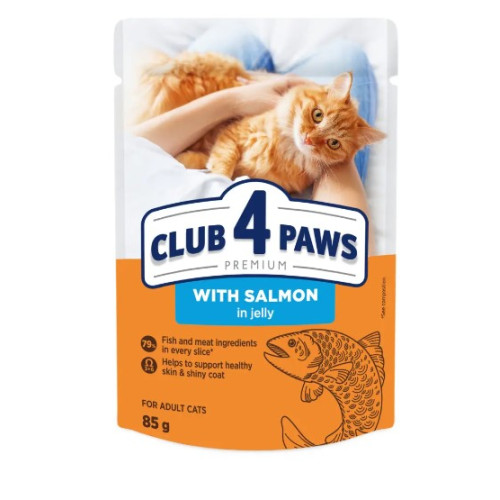 Вологий корм для котів Club 4 Paws 12 шт по 85 г (лосось у желе)