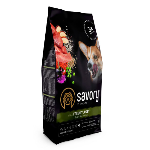 Сухой корм Savory для стерилизованных собак со свежим мясом индейки 1 (кг)