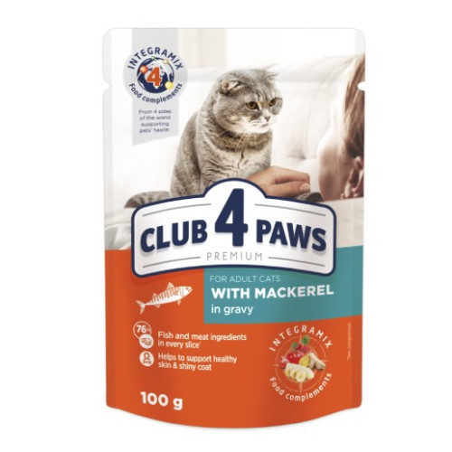 Вологий корм для кішок Club 4 Paws 12 шт по 100 г (макрель у соусі)