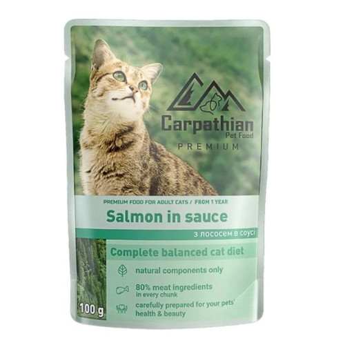 Вологий корм для котів Carpathian Pet Food Salmon in sauce лосось у соусі 12 шт по 100 г