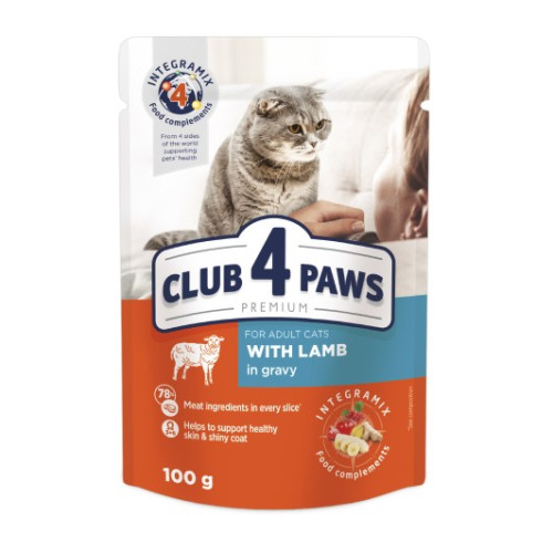Вологий корм для кішок Club 4 Paws 12 шт по 100 г (ягня в соусі)