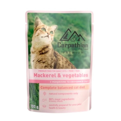 Влажный корм для кошек Carpathian Pet Food Mackerel &amp; vegetables Макрель с овощами в соусе 12 шт по 100 г