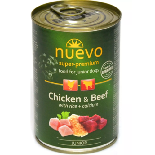 Консерва для цуценят NUEVO JUNIOR з куркою, яловичиною та рисом + кальцій 400 (г)