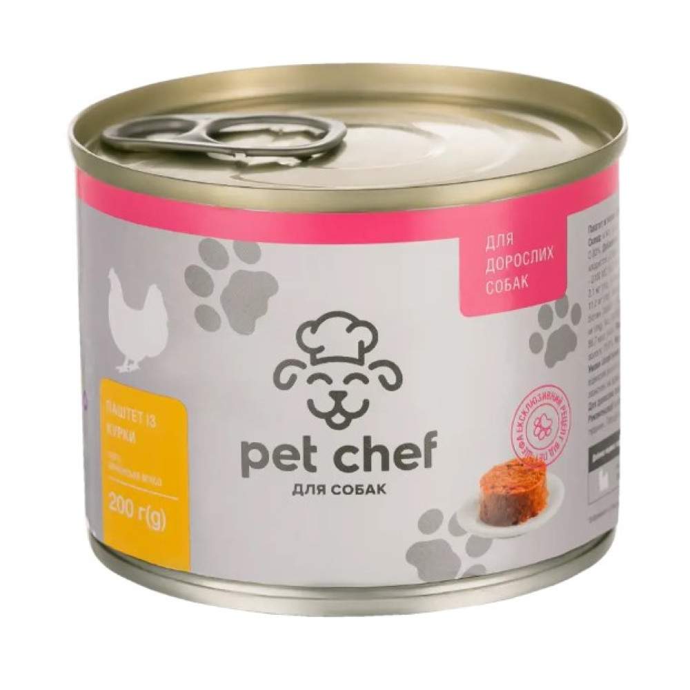 Вологий корм для дорослих собак Pet Chef м`ясний паштет 200 г (курка)