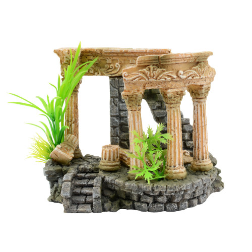 Декорация для аквариума "Римские руины с растениями" 12.8х7.2х10.5 см