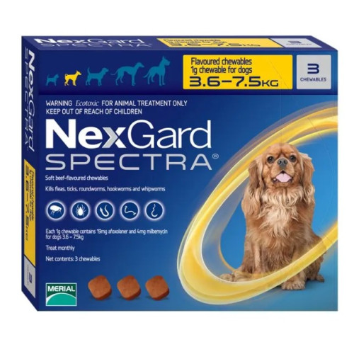 Таблетка для собак NexGard Spectra (Нексгард Спектра) от 3,6 до 7,5 кг, 1 таблетка (от внешних и внутренних паразитов) 