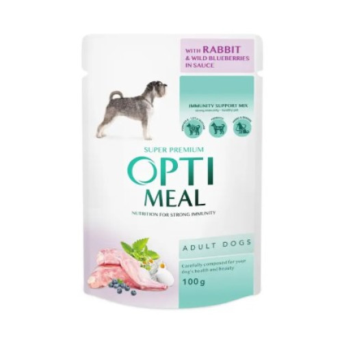 Вологий корм для собак Optimeal pouch 12 шт по 100 г (кролик та чорниця у соусі)