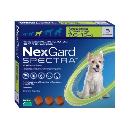 Таблетка для собак NexGard Spectra (Нексгард Спектра) от 7,6 до 15 кг, 1 таблетка (от внешних и внутренних паразитов) 