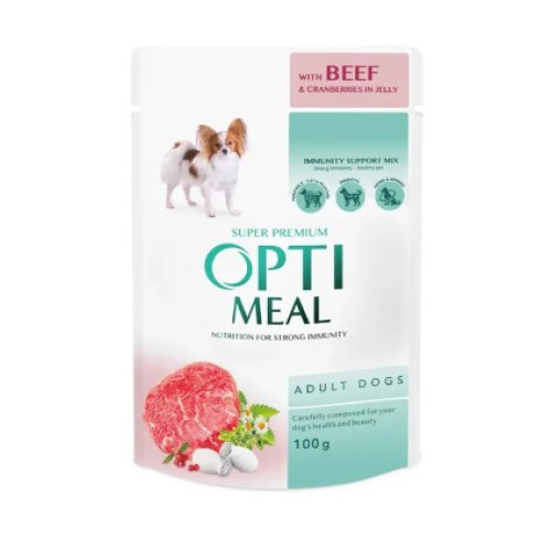 Влажный корм для собак Optimeal pouch 12 шт по 100 г (говядина и клюква в желе)