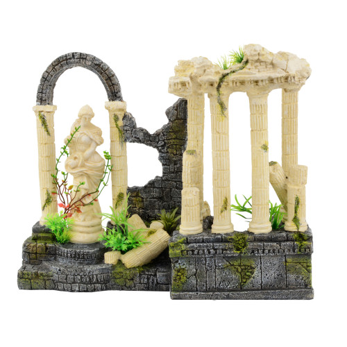 Декорація для акваріума "Римські руїни з рослинами та статуєю" 39х13х31 см