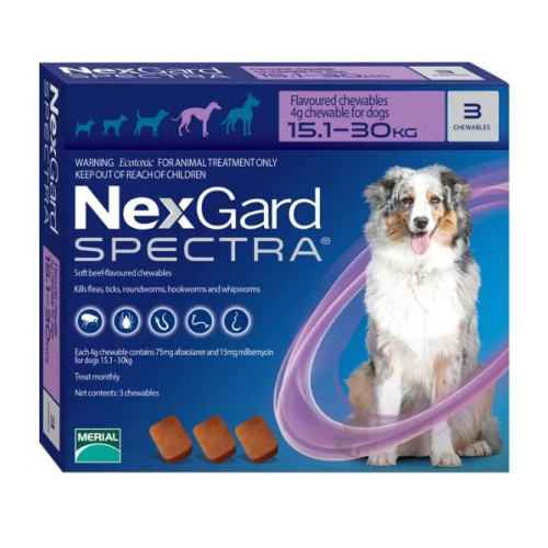 Таблетка для собак NexGard Spectra (Нексгард Спектра) от 15,1 до 30 кг, 1 таблетка (от внешних и внутренних паразитов)