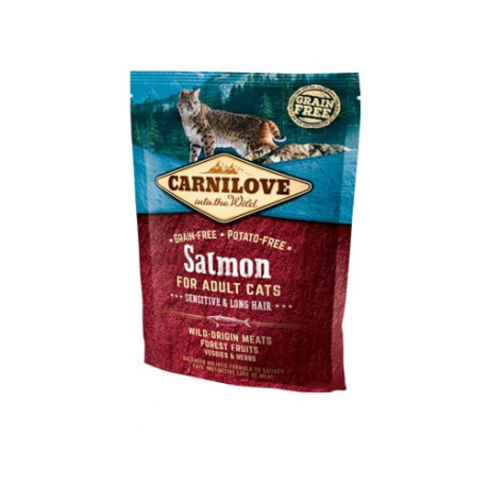 Сухий корм Carnilove Salmon Sensitive & Long-Hair для дорослих кішок з чутливим травленням 400 г