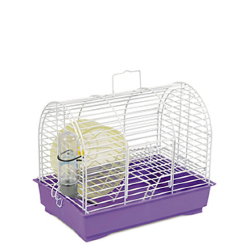 Клітка Природа для гризунів (хомʼяка, щура, миші) "Фаворит" з колесом 30*20*24 біла/фіолетова