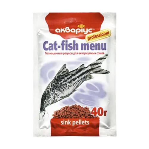 Корм для аквариумных сомов Аквариус "Cat Fish Menu" тонущие пеллеты 40 г