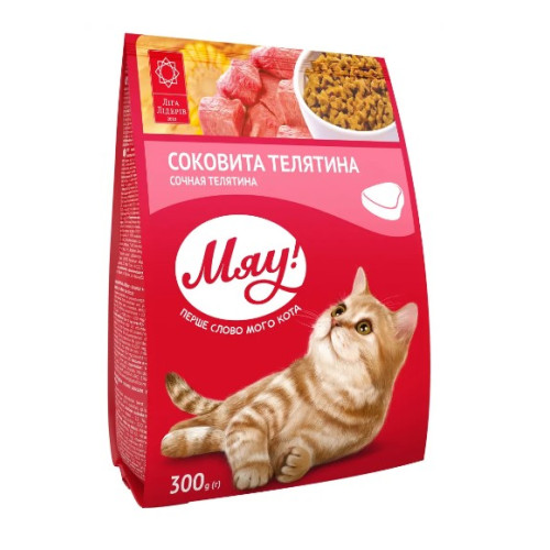 Сухой корм для взрослых котов Мяу с телятиной 300 (г)