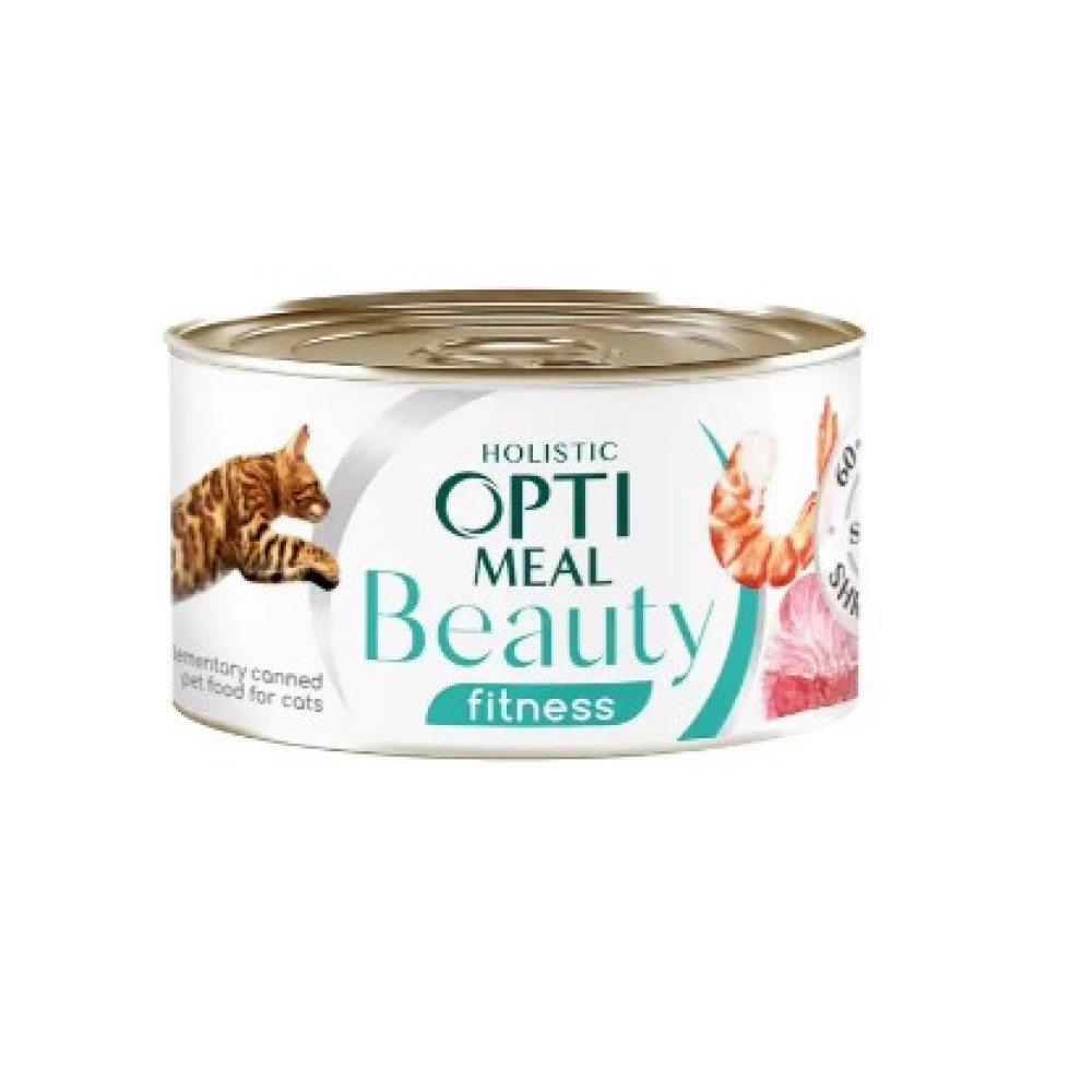 Вологий корм для кішок Optimeal Beauty Fitness 12 шт по 70 г (тунець з креветками)