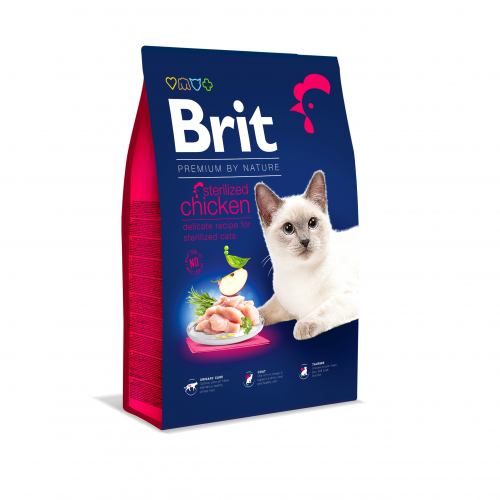 Сухой корм Brit Premium by Nature Cat Sterilised для стерилизованных кошек с курицей 