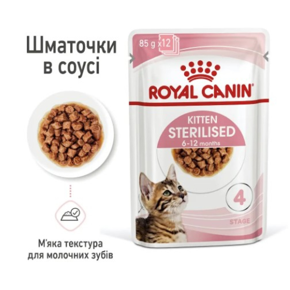 Влажный корм для стерилизованных котят Royal Canin Kitten Sterilised в соусе 12 шт х 85 г