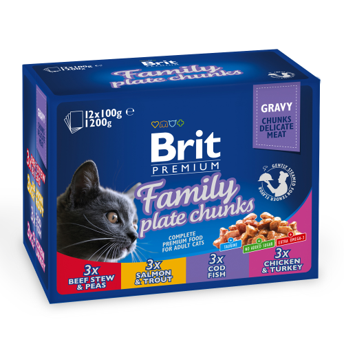 Вологий корм для котів Brit Premium Cat pouch Сімейна тарілка асорті 4 смаку 1200 г