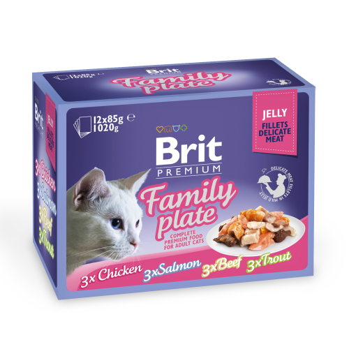 Влажный корм для кошек Brit Premium Cat pouch Семейная тарелка в желе 1020 г