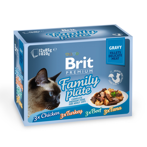 Вологий корм для котів Brit Premium Cat pouch Сімейна тарілка у соусі 1020 г