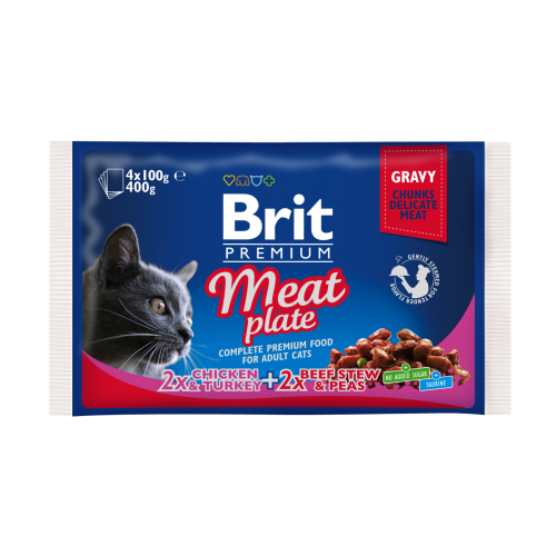 Влажный корм для кошек Brit Premium Cat pouch Мясная тарелка в соусе 400 г