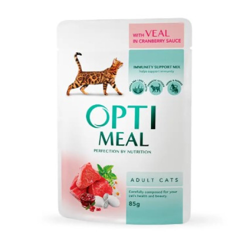 Влажный корм для взрослых кошек Optimeal 12 шт по 85 г (телятина в клюквенном соусе)