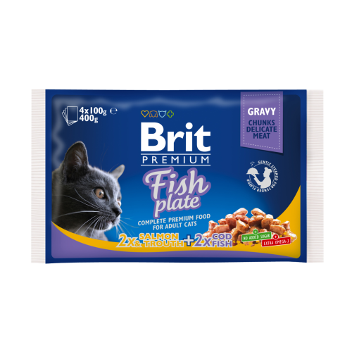 Вологий корм для кішок Brit Premium Cat pouch Рибна тарілка у соусі 400 г