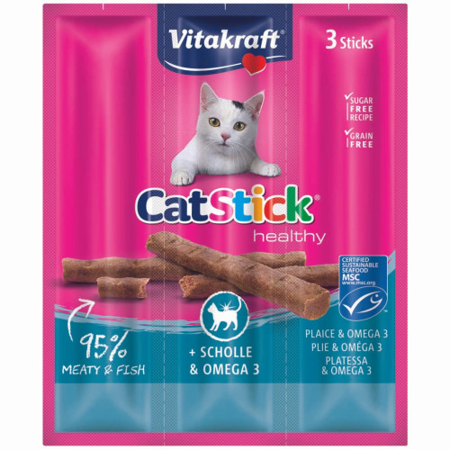 Ласощі для котів Vitakraft м'ясні палички 3 шт х 6 г (камбала та Омега-3)