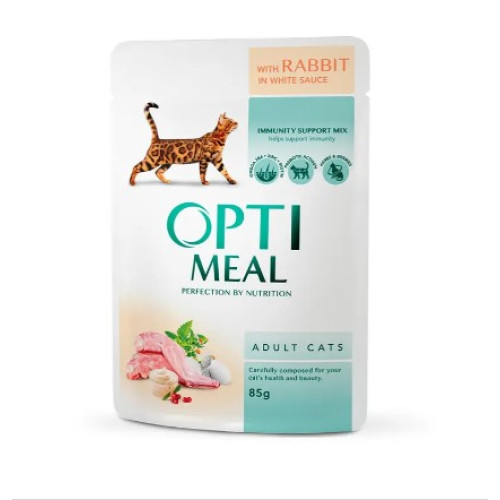 Вологий корм для дорослих кішок Optimeal 12 шт по 85 г (кролик у білому соусі)