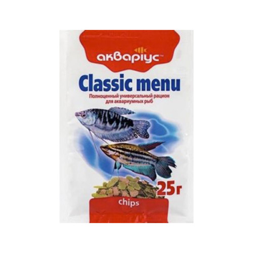 Корм для акваріумних риб Акваріус "Сlassic menu chips" у вигляді чіпсів 25 г