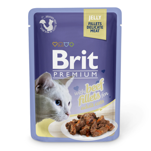 Влажный корм для кошек с филе говядины в желе Brit Premium Cat pouch 85 г