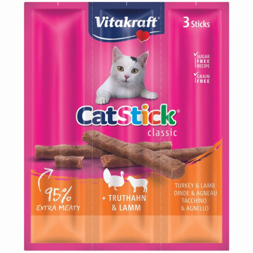 Ласощі для котів Vitakraft мясні палички 3 шт х 6 г (індичка та ягня)
