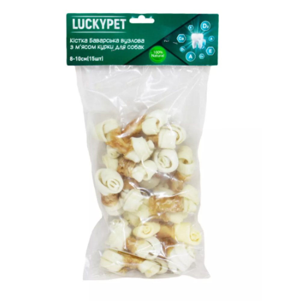 Кость Lucky Pet Баварская узловая №1 + мясо курицы 8-10 см, 15 шт 