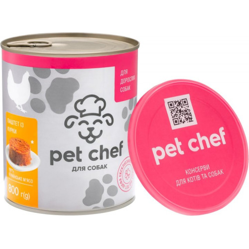 Вологий корм для дорослих собак Pet Chef м'ясний паштет з куркою 800 г
