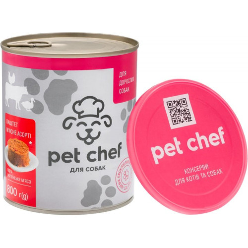 Влажный корм для взрослых собак Pet Chef паштет мясное ассорти 800 г