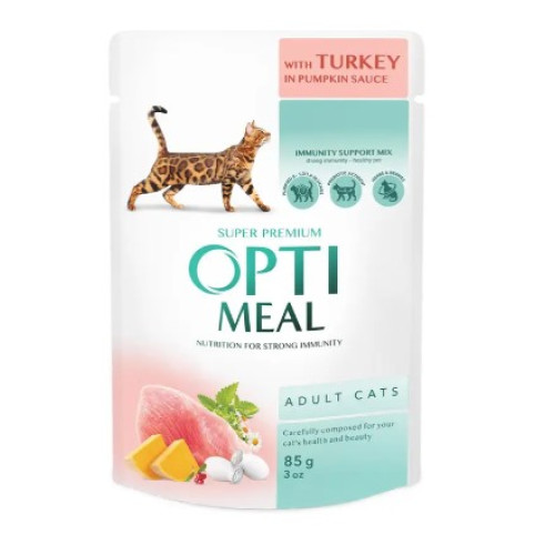 Вологий корм для кішок Optimeal pouch 12 шт по 85 г (індичка в гарбузовому соусі)