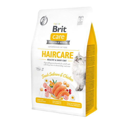 Сухой корм Brit Care Cat GF Haircare Healthy & Shiny Coat для здоровья кожи и шерсти кошек