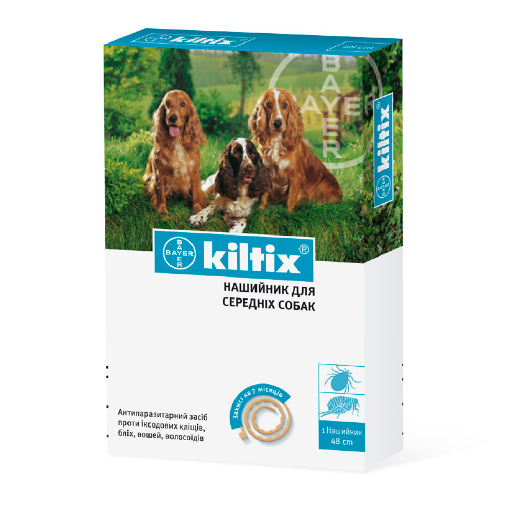 Нашийник Bayer Kiltix (Кілтікс) від бліх та кліщів для середніх собак 48 см