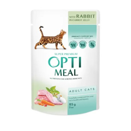Вологий корм для кішок Optimeal pouch 12 шт по 85 г (кролик у морквяному желі)