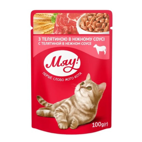 Влажный корм для взрослых кошек Мяу телятина в нежном соусе 12 шт по 100 г