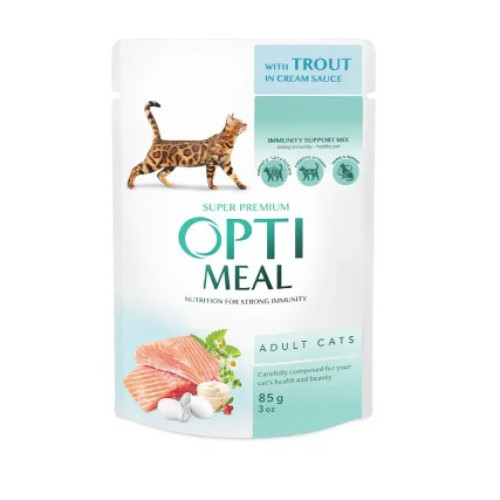 Вологий корм для кішок Optimeal pouch 12 шт по 85 г (з фореллю в кремовому соусі)